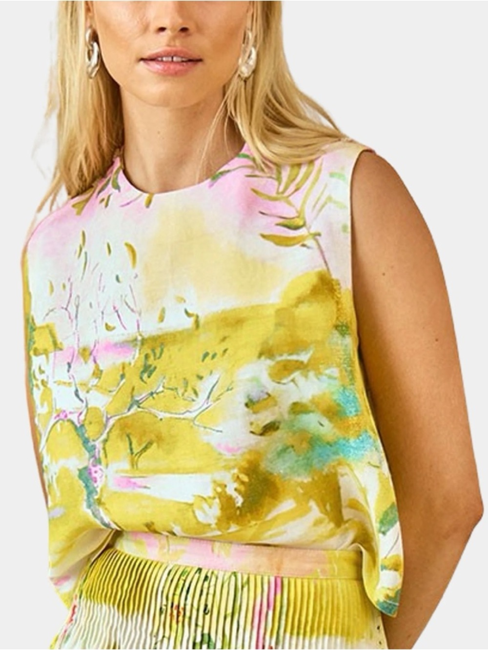 NWT Hunter Bell watercolor spring landscape top linen XL